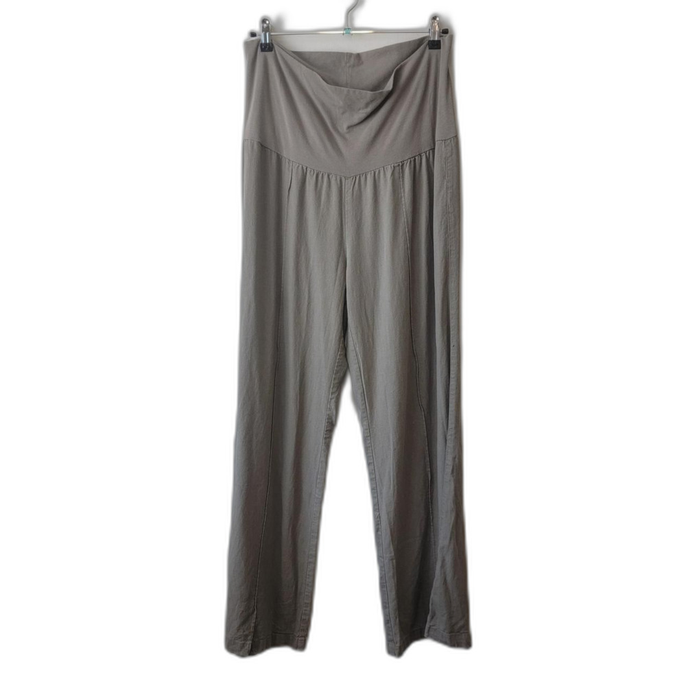 Khaki Linen Pants High Waisted Elastic Waist Pockets Size L Coastal